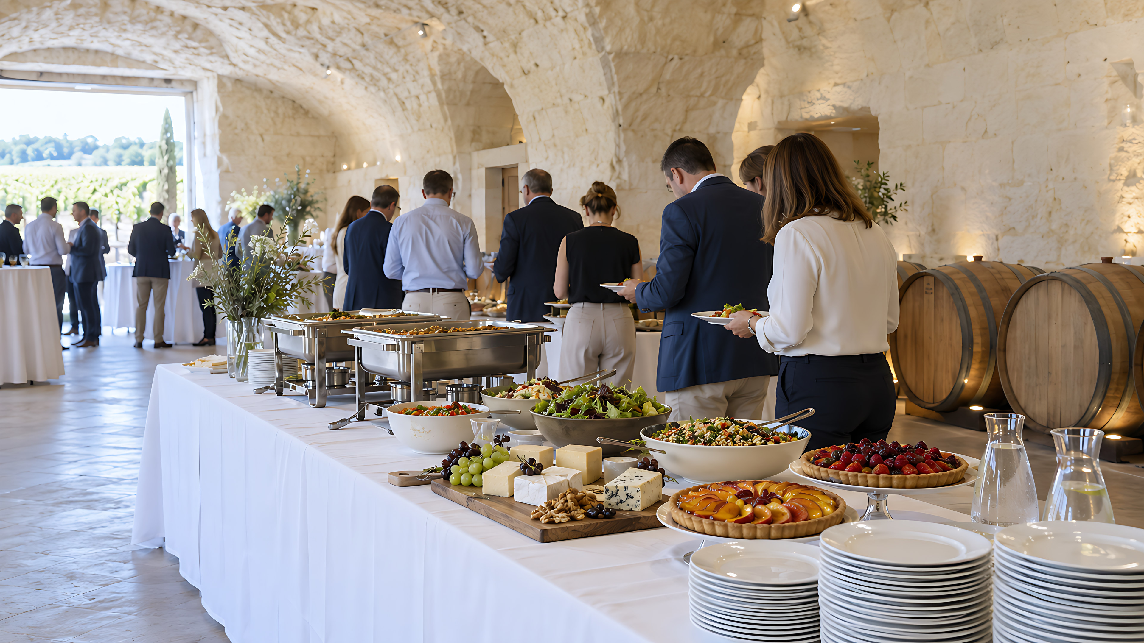 Déjeuner de séminaire dans la salle voûtée d’un domaine de Vouvray.
